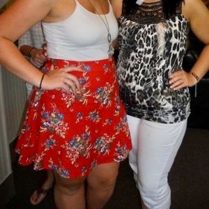 Red floral midi skirt